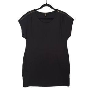 THYME Zipper Detail Black Stretchy Bodycon Mini Dress Large